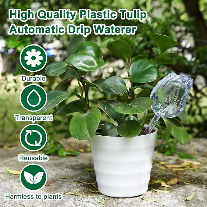 Adoric Plant Watering Globes Self Watering Planter,Automatic Plant Watering Devices, Insert Spikes Drip Devices, Plastic Watering Bulbs for Indoor & Outdoor Plants, 4 Tulips