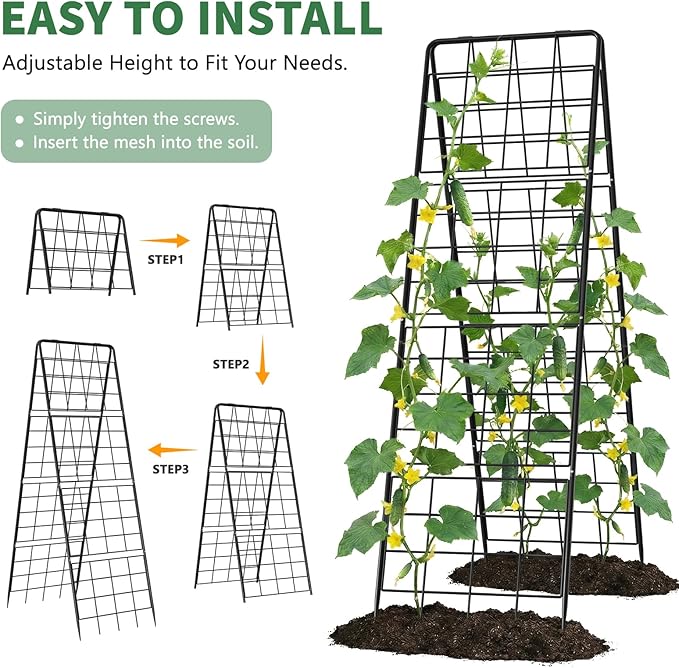 2 Pack Cucumber Trellis, 71" High Foldable A-Frame Garden Trellis for Raised Bed Garden Grow Support with Plant Support Clips Ties for Cucumber,Tomato, Climbing Plants and Flowers