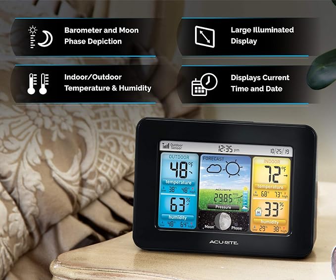 AcuRite Wireless Home Weather Station with Color Display,Indoor Outdoor Thermometer and Temperature Sensor (02077M),(Pack of 10)