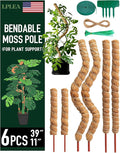 6 Pcs Moss Poles for Climbing Plants, 4 Pcs 39" & 2 Pcs 11" Tall Bendable Coco Coir Trellis Stakes - Indoor Plant Support for Monstera, Pothos- Handmade Moss Sticks for Potted Houseplants