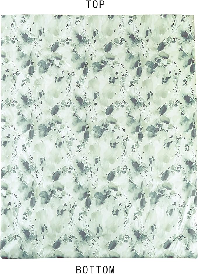 Chezmoi Collection Cristie 7-Piece Floral Bed in a Bag California King Comforter Set - Green Gray White Watercolor Floral Printed Microfiber Bedding Set