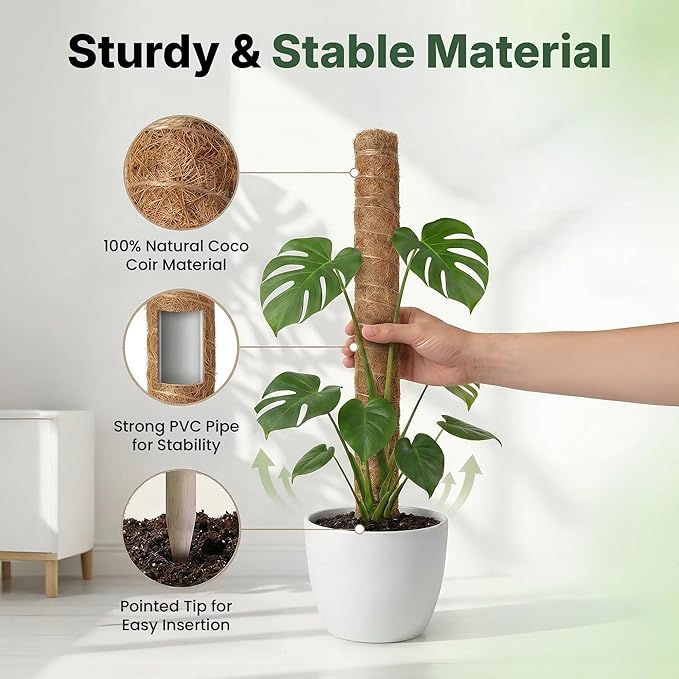 4 Pack 16" Moss Pole Monstera Plant Support - Stackable up to 48" - Plant Stakes for Indoor Climbing Plants Potted - Tall Coco Coir Pole Sticks & Accessories for Monstera, Pothos & Philodendron