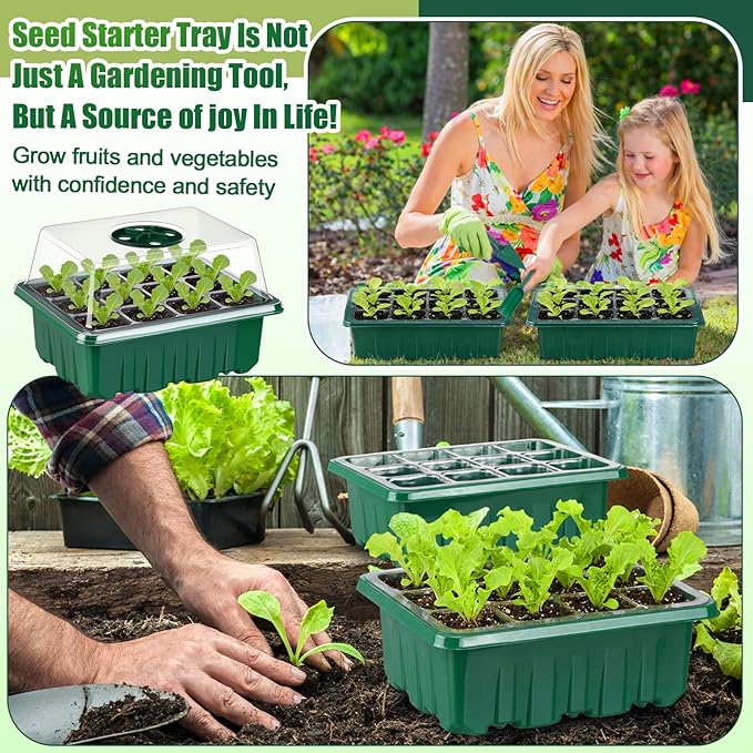 24 Pack Seed Starter Tray Seedling Kit with Adjustable Humidity Dome and Base Indoor Plant Germination Tray Mini Greenhouse Germination Kit Planter Starter for Plant Growing Starting