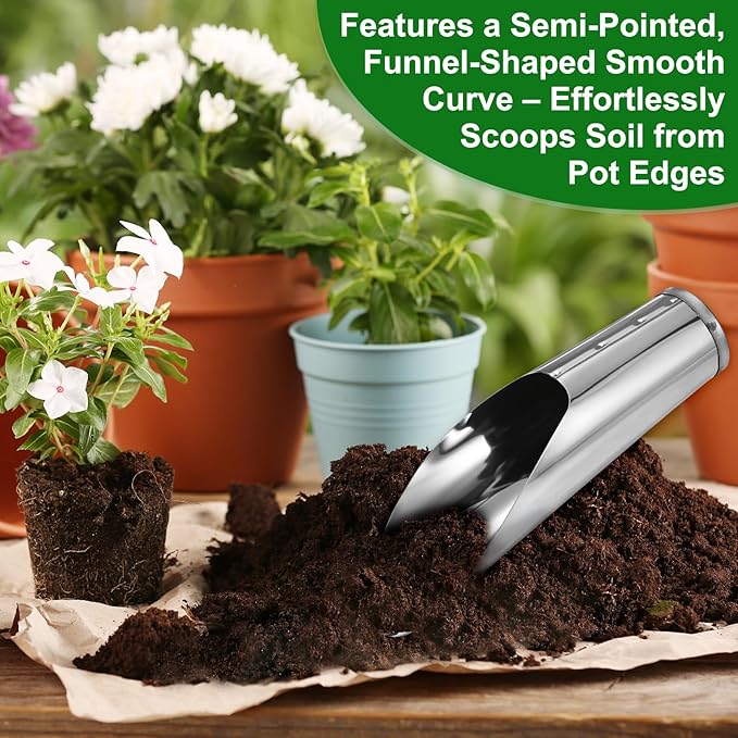 M METERXITY 1-Set Bonsai Soil Scoops, 2inch/5cm Stainless Steel Garden Soil Scoop Bucket Shovels and Soil Sifter for Transplanting/Flower Planting, Small Gardening Tool [Silver Tone]