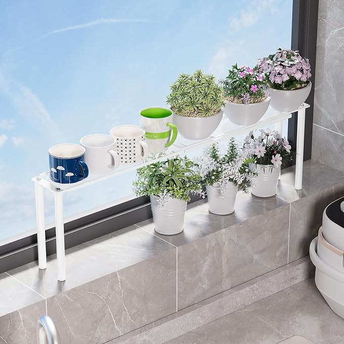 2-Pack Mesh Shelf Organizer, Stackable and Expandable, for Over-Sink Storage, Kitchen Counter, Windowsill Plants, Bathroom, and Office Desk - Narrow Tall Space-Saving Solution
