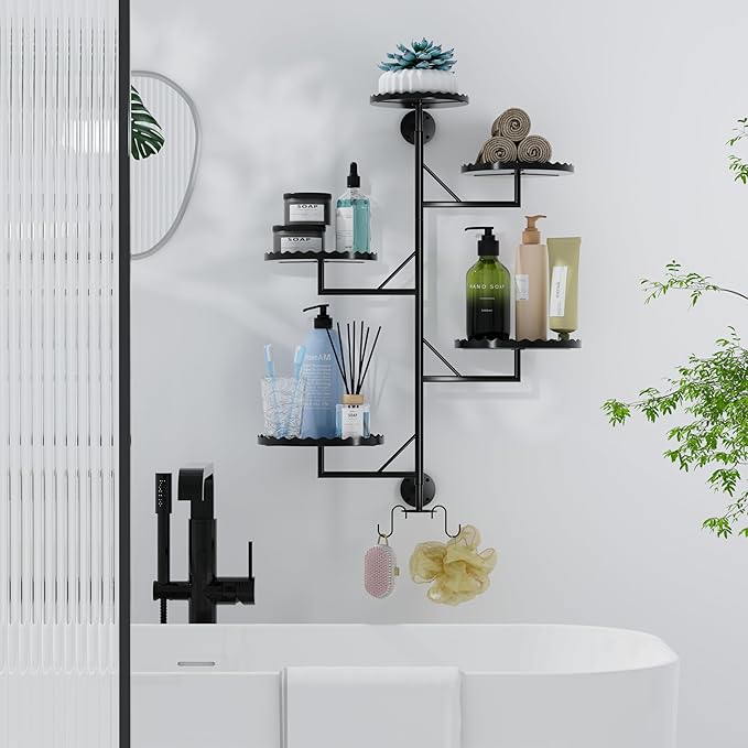 GcdPai Rotating Window Plant Shelves indoor 5-tier Metal Plant Stand, Wall Plant holder for Multiple Plants indoors, Window Sill Gifts for Small Spaces, Stylish and Functional Indoor Plant Stand Black