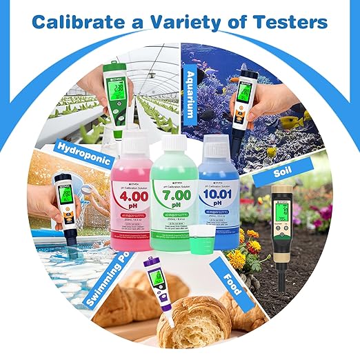 pH4.00, pH7.00 and pH10.01 Calibration Solution, 250 ml (8.4 fl.oz) Each, pH Pen Buffer Calibration Solution pH4.00, 7.00, pH10.01 Calibration Solution with 3 * 30ml Container for pH Tester, pH Probe