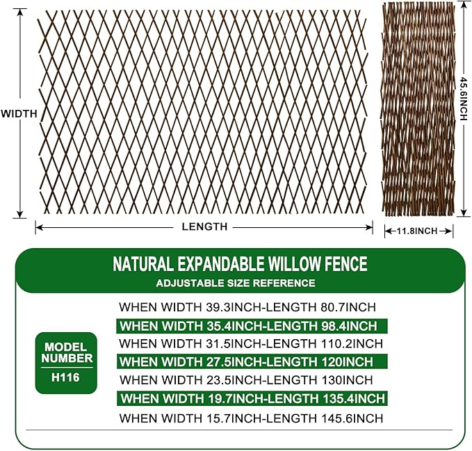 Expandable Garden Trellis Plant Support Willow Lattice Fence Panel for Climbing Plants Vine Ivy Rose Cucumbers Clematis 36X92 Inch
