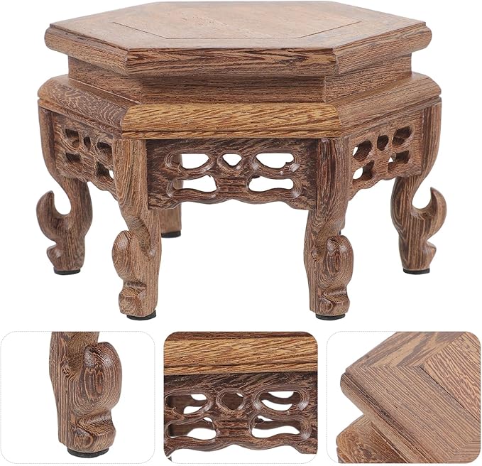 Didiseaon Wooden Stool Plant Stand Chinese Display Stand Retro Flower Pot Holder Decorative Planter Shelf Fishbowl Rack for Indoor Outdoor Garden Decor
