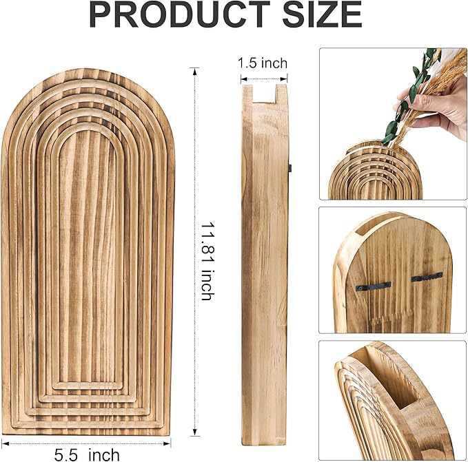 DREAMLOOM 2 Pack Wooden Wall Vases with Dried Pampas Grass and Eucalyptus Plants, Wall Hanging Planters Boho Modern Farmhouse Indoor for Narrow Spaces Entryway Bathroom Home Office Decoration, White