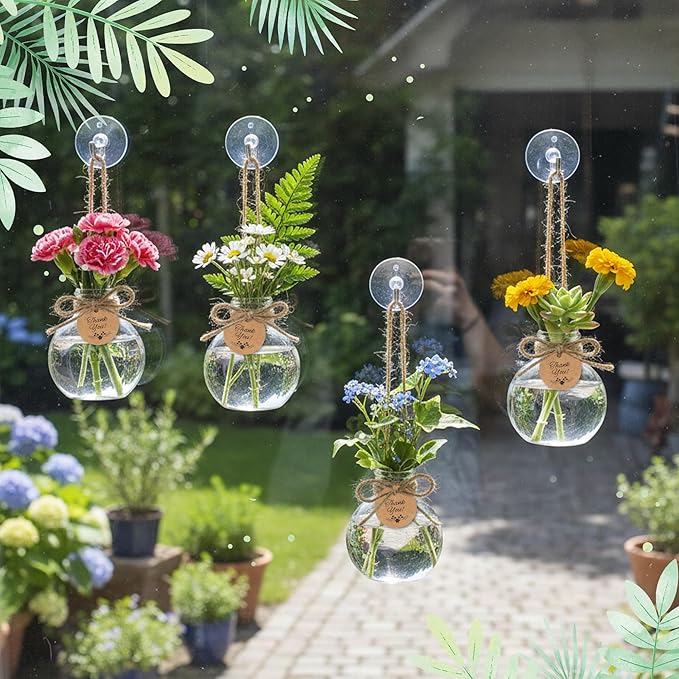 Plastic Window Propagation Stations - 9 Pack Hanging Plant Propagation Vases Clear Jars with Hook Thank You Tag Cleaning Brush for Women Plant Lover Garden Home Office Decor Housewarming Gifts