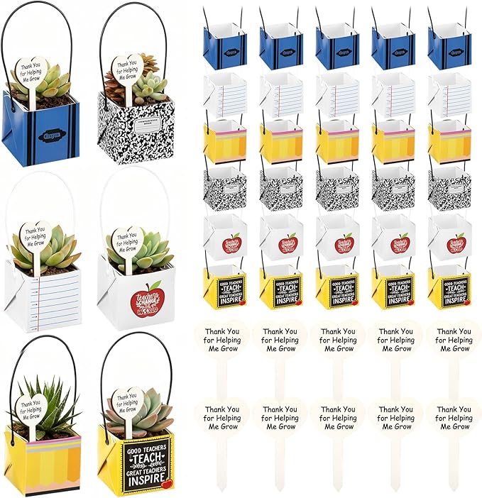 Tosstuki Teacher Appreciation Gifts, 36 Pack Succulent Wrap Bags Set with 2.5 Inch Succulent Gift Box, Heart Plant Tags, Thank You Gifts for Women, Graduation End of Year Gift for Teacher Classroom