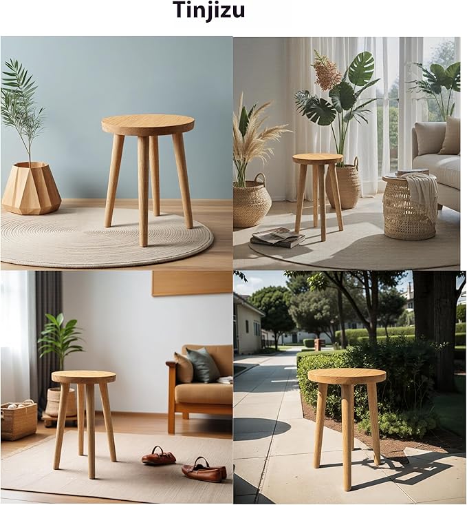 Wooden Stools Dining Chair Table Chair Dressing Stool Kitchen Bar Stool Side Table Round Suitable for Bedroom Living Room Dining humidifier Stand Plant Stand (Natural Wood Color)