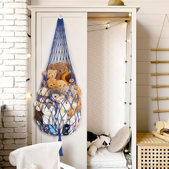 Amdermi Novel Stuffed Animal Hammock Corner Hanging Net for Stuff Aniaml Storage Macrame Toy Display Plush Toy Holder-Perfect for The Tiny Space Walls (blue, XXL)