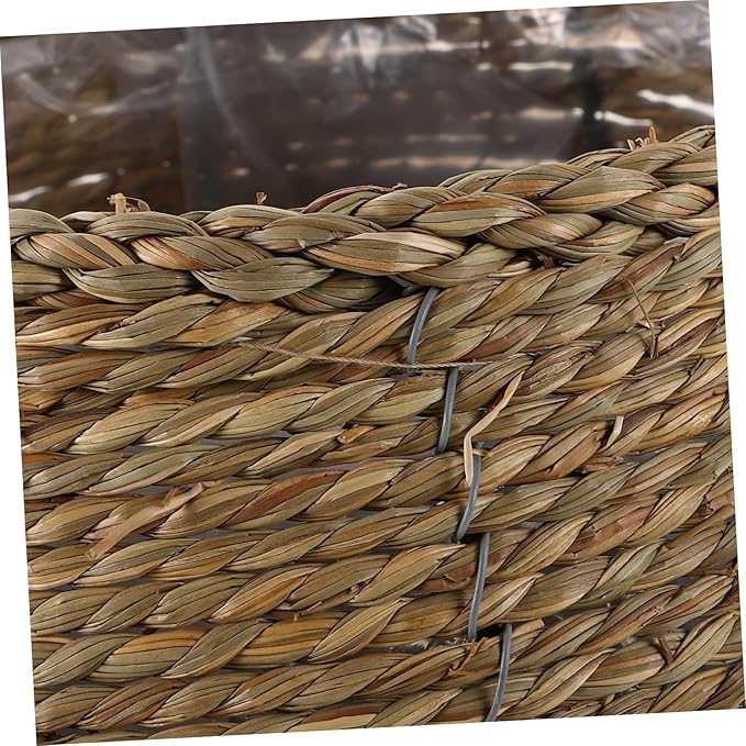 Woven Rattan Flower Basket Planter for Indoor Outdoor Plants, Medium Belly-Shaped Straw Storage Basket with Natural Seagrass, Decorative Plant Pot for Garden and Home Use