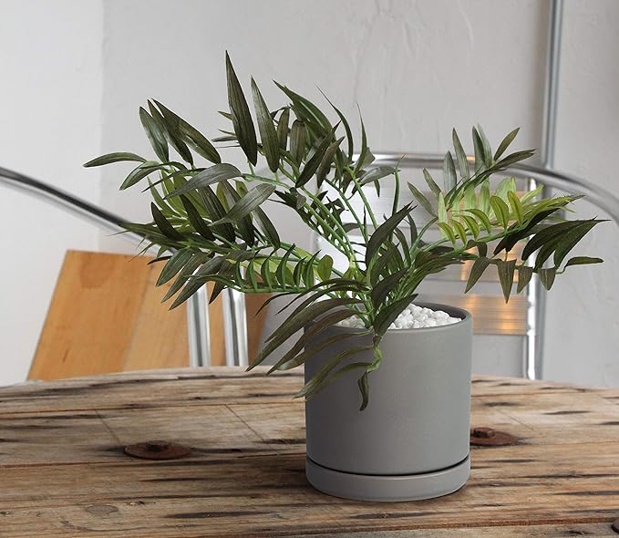 D'vine Dev Set of 2 Plants Pots, 8 Inch Ceramic Planter Pot for Plants with Drainage Hole and Saucer, Speckled Grey, 94-V-D-3