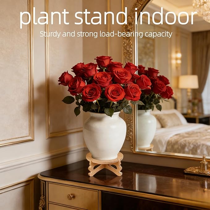 2 PCS Small Plant Stands Indoor, Round Bamboo & Wood Plant Holder Outdoor Flower Pot Stand, Wooden Display Flower Support Pedestal Board Accessories Plant Tables, Suitable for up to 4 inches