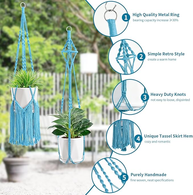 SFENNGPET Macrame Plant Hangers, 6Pack Hanging Planters for Indoor Plants w/ 6 Set Hangers Kit Handmade Macromay Plant Hangers Indoor Flower Pots Holder Stand for Boho Home Décor (POTS NOT Included)