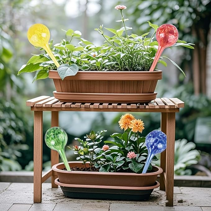 Plant Watering Globes Set of 4,Medium Glass Self Watering Globes for Indoor & Outdoor Plants Vacation Plant Care Automatic Watering Bulbs Self Watering Planter Insert