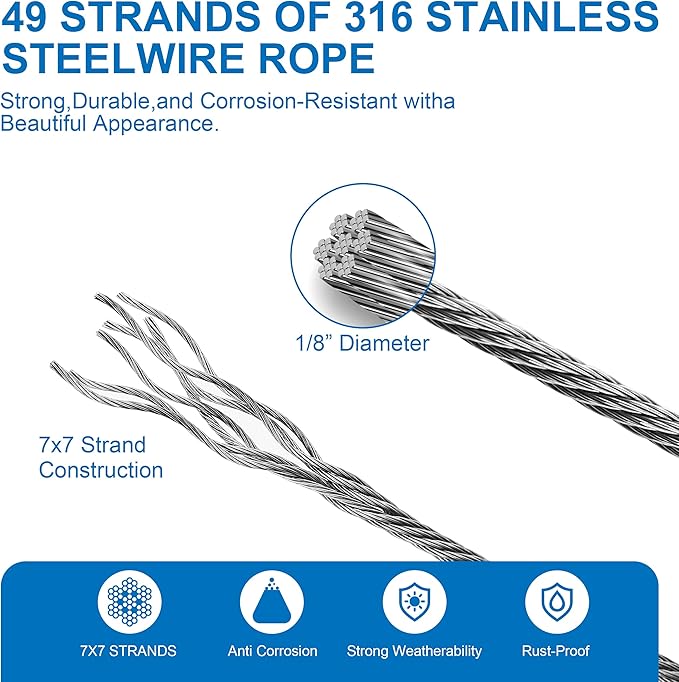Wire Trellis for Climbing Plants Outdoor, 30-Set Wall Wire Trellis Kit with 1/8in x 150ft Stainless Steel Cable & Cutter, T316 Espalier System for Fence and Garden DIY Projects