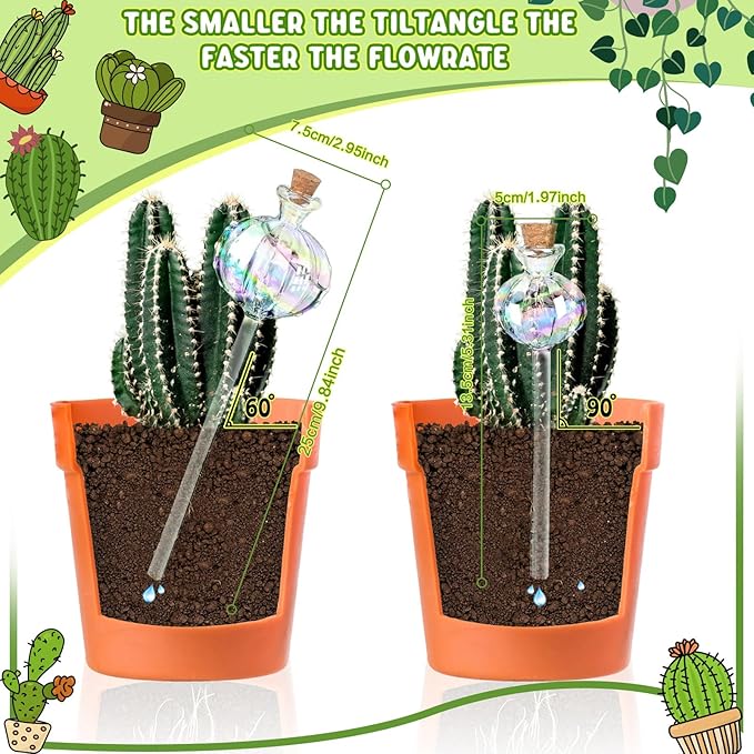 6 Pcs Plant Watering Globes Self Watering Globes Cactus Self Watering Planter Insert Automatic Plant Watering Devices Glass Plant Watering Bulbs for Summer Indoor and Outdoor Plants(Mixed Color)