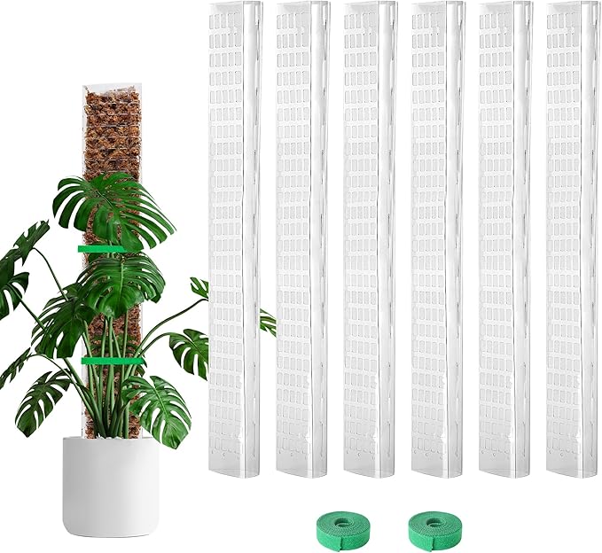 Bluepro 24 Inch 6 Pcs Plastic Moss Pole for Plants Monstera, 6×24'' Plant Poles for Climbing Plants, Plant Support for Indoor Plants Work with Sphagnum Moss