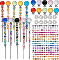 230 Pcs Beaded Garden Stakes Kit DIY Fairy Wands for Garden with 10 Colorful Crystal Stopper Top 200 Assortment Round Large Hole Bead for Outdoor Decor (10, Colorful Spherical)