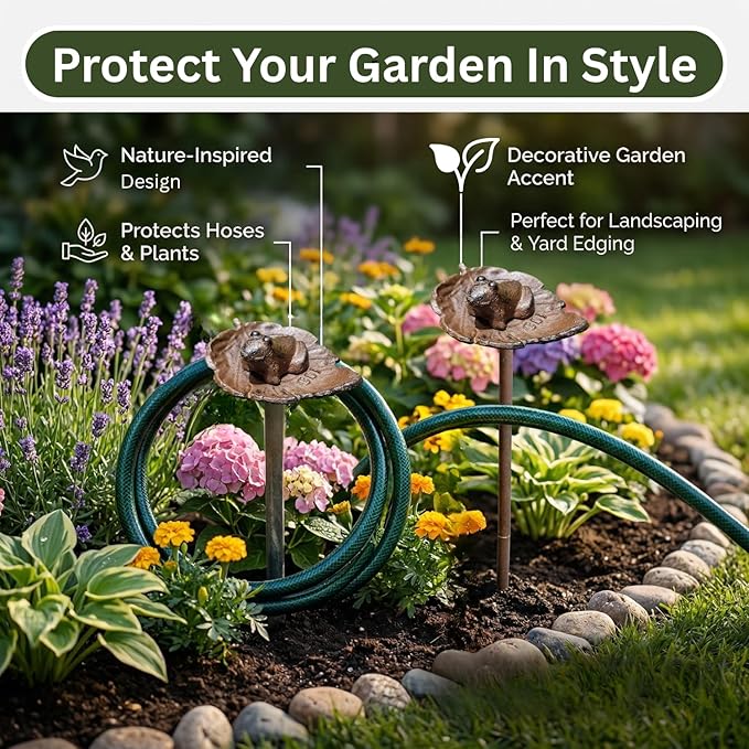 Carvers Olde Iron Decorative Garden Hose Guide Stake – 19" Solid Aluminum Heavy Duty Hose Protector for Landscaping, Flower Beds & Yard Edging - Frog