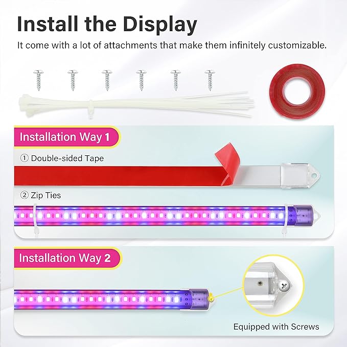 iPower 40W LED Grow Lights with Full Spectrum Plant Growing Light Strips for Indoor Plant with Auto ON/Off 3/9/12H Timer, 10 Dimmable Levels 48 LEDs Per Tude, 3 Tubes, Red&Blue (Pack of 2)