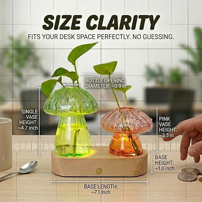 Plant Propagation Station with Light,Mushroom Glass Vases with Stepless Dimming Function for Home Office Decor,Hydroponic Glass Jars Gardening Gifts for Mom Women Plant Lovers