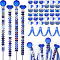 119 Pcs Garden Stake Diy Fairy Wand Plant Stake with Dark Blue Large Hole Beads Crystal Diamond Stopper Top 4 Stainless Steel Threaded Rod Beaded Garden Stakes For Outdoor Indoor Plant Pot Decorations