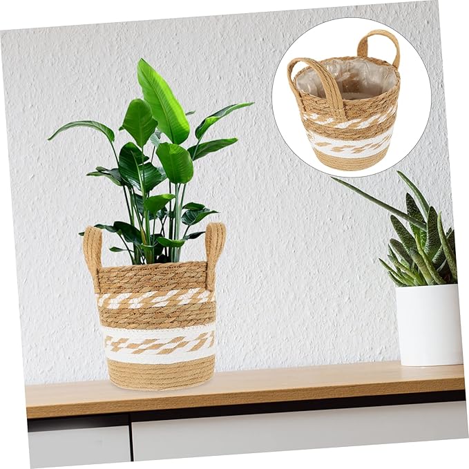 Basket Houseplant Pots Pots for Indoor Plants Indoor Rattan Seagrass Baskets for Storage Wood Seagrass Container Decorate
