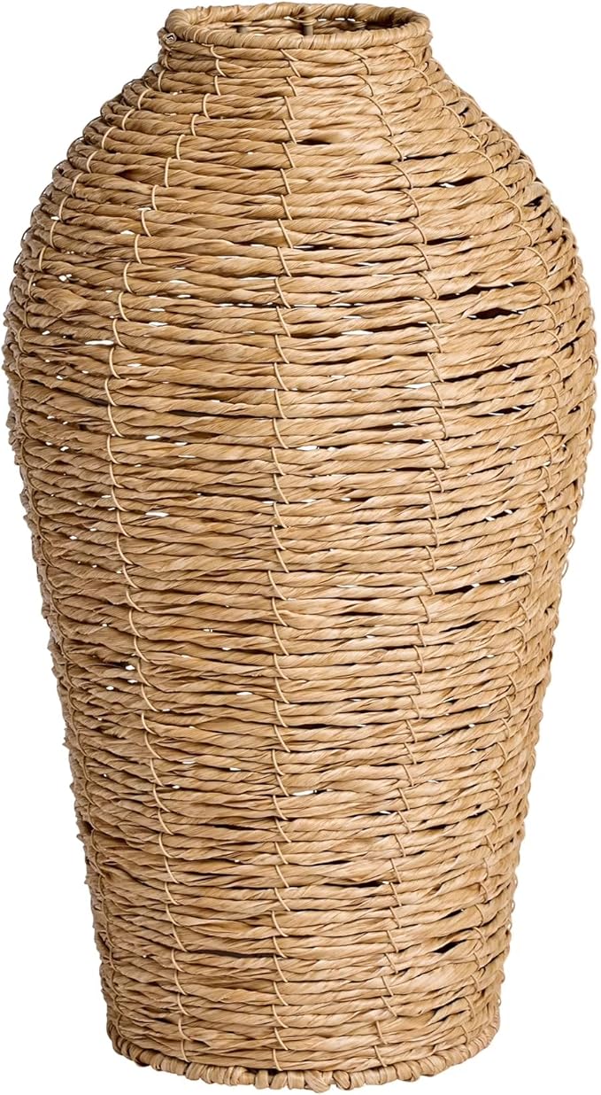 15" Woven Faux Seagrass Floor Vase – Large Decorative Planter, Indoor Greenery Display