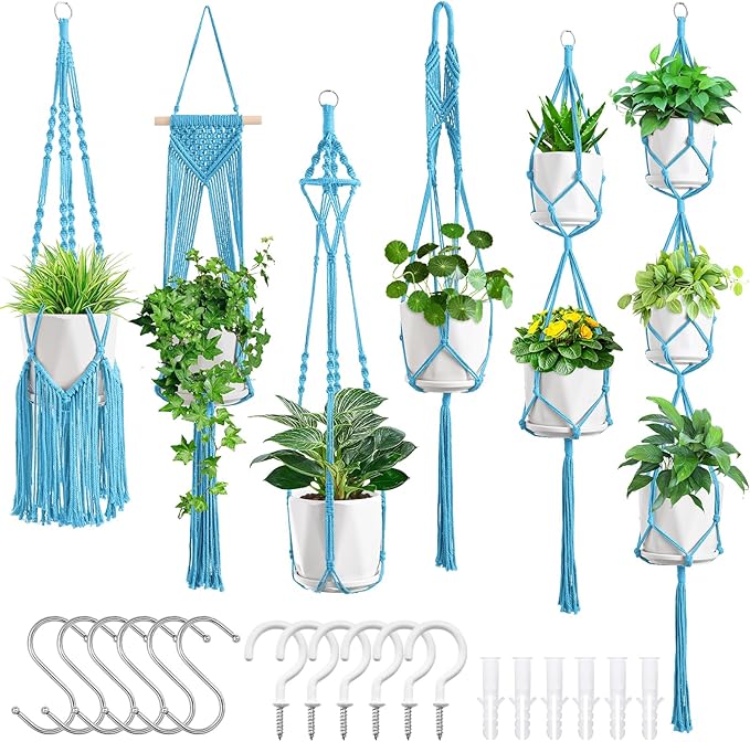 SFENNGPET Macrame Plant Hangers, 6Pack Hanging Planters for Indoor Plants w/ 6 Set Hangers Kit Handmade Macromay Plant Hangers Indoor Flower Pots Holder Stand for Boho Home Décor (POTS NOT Included)