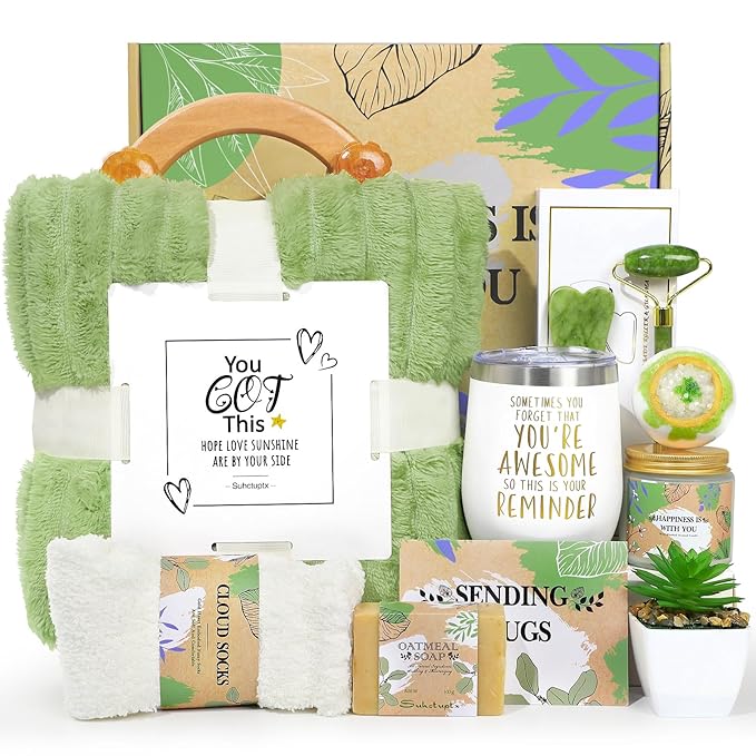 Self Care Gifts for Women, Get Well Soon Gifts for Women After Surgery, Care Package Thinking of You Relaxing Spa Gift Basket Set with Blanket Tumbler for Mom Her Best Friend Sister