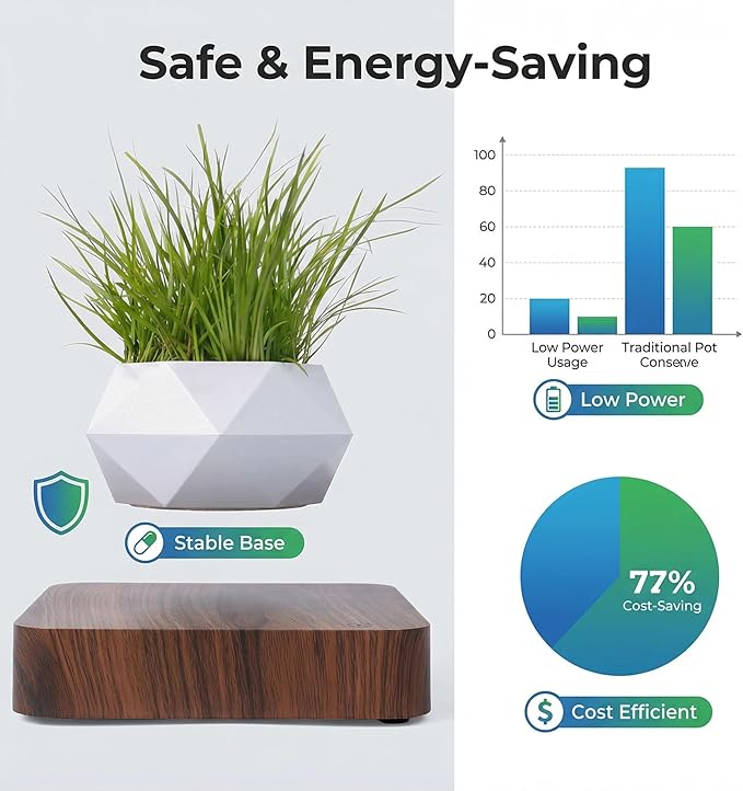 Levitating Plant Pot, Magnetic Levitating Planter 360°Auto-Rotating Floating Plant Levitating Display for Bonsai, Air Plants Cool Floating Desk Decor for Office, Living Room (Dark Brown)