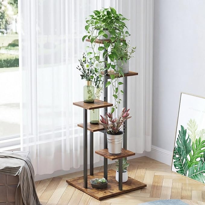 5 Tier Plant Stand Indoor, Tiered Plant Stands for Indoor Plants Multiple, Corner Flower Stand for Living Room, Multi-Layer Vintage Design Plant Shelf