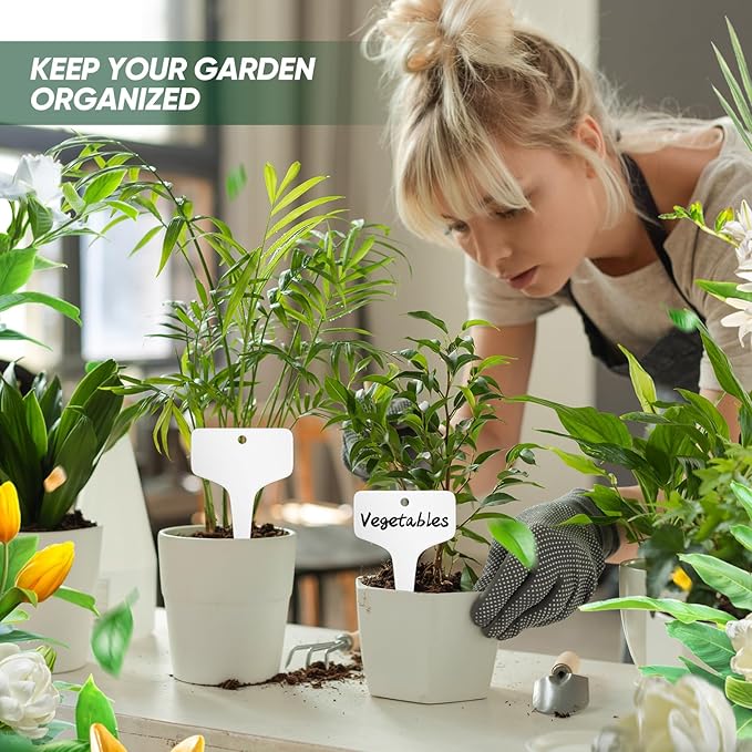 DoubleFill 20 Pcs Ceramic Plant Labels 3.9 x 2.4 Inch Plant T Type Tags Waterproof Nursery Garden Marker Signs with Marker Pen for Outdoor Garden Flower Herb Pot