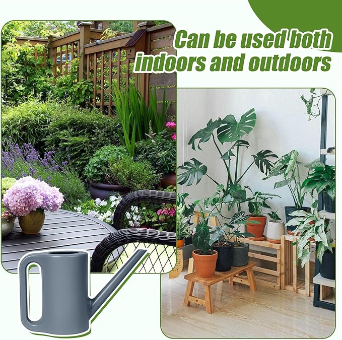 Plastic Watering Can - for Indoor and Outdoor Home Garden Plants - with Long Spout - Grey - 1/4 Gallon