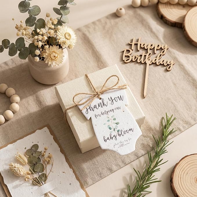 5pcs Green Onesie-Shaped Gift Tags with Wildflower Seeds - Writable Gift Wrap Tags for Baby Showers, Mother's Day Present, Party Favors, DIY Crafts, & Earth Day Decorations