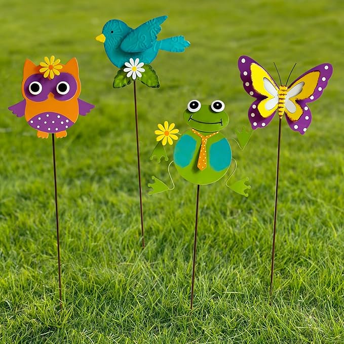 4 Pack Metal Flowers for Outside & Decorative Garden Stakes - Metal Yard Art Outdoor and Garden with Rustproof Design | Spring Lawn Ornaments for Porch, Backyard, Patio | Outdoor Gifts