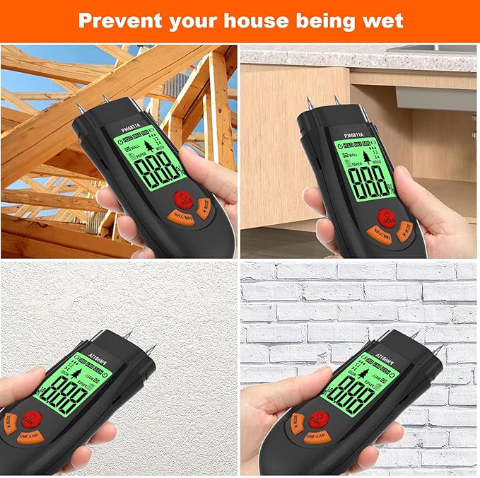 Wood Moisture Meter, with battery and LCD display, suitable for quick determination of moisture content of many types of logs, paper, plywood, plaster walls, floor coverings, etc.