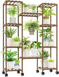 GENTINGBRO Plant Stand with Wheels Outdoor Indoor Hanging Plant Shelf for Multiple Plants Tall Large Holder for Living Room Patio Balcony Garden Corner Mobile