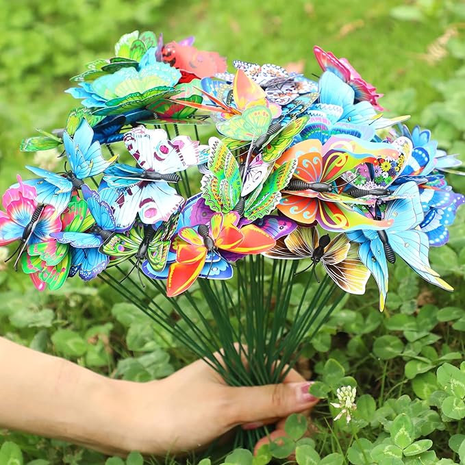 Augshy 75 Pcs Butterfly Garden Stakes - Party Decorations with Butterfly Designs for Garden Decor