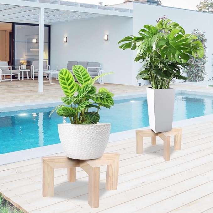 Vigordream Plant Stand, Indoor/Outdoor Wood Plant Holder, Single Flower Pot Stand, Sturdy Planter Stands, Fit 5-9 Inch Pots