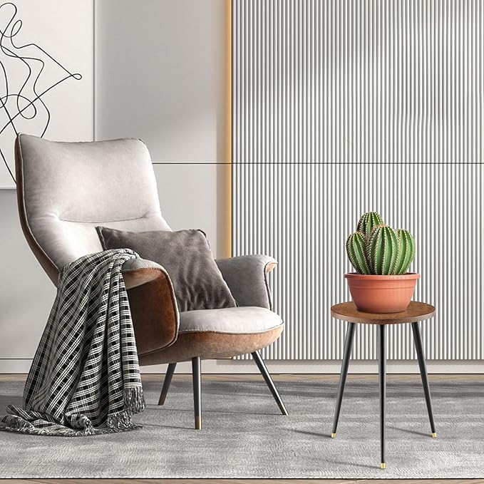 KINNARY Plant Stand Indoor,Mid Century Wood Plant Stand Plant Table for Flower Pots,Heavy Duty Metal Tall Plant Holder, Modern Home Decor Small Round Side End Table 2 Pack (11.8"x16")