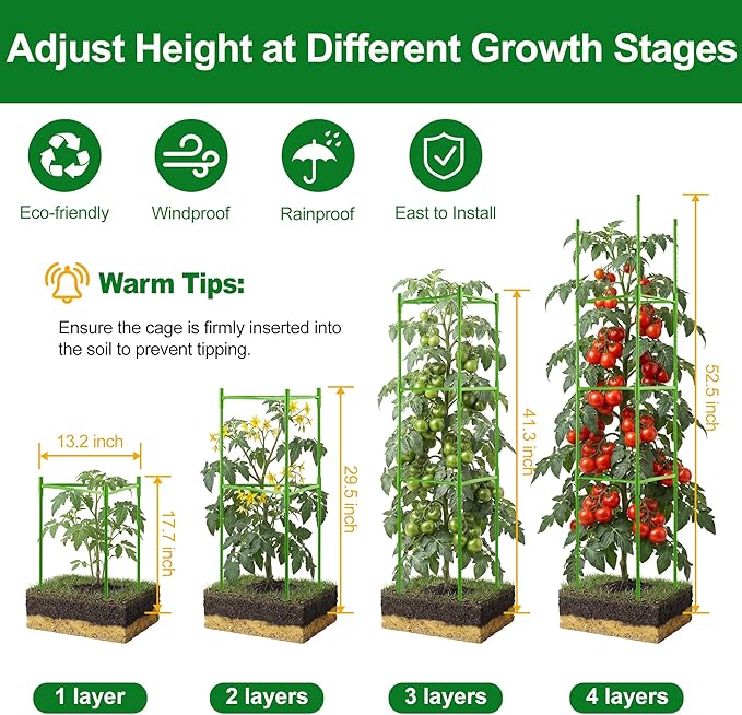 WAENLIR 3 Pack Tomato Cages for Garden, Up to 51 Inch Tomato Trellis for Raised Garden Bed, Plant Stakes for Pots, Durable Tomato Plant Support Garden Stakes for Climbing Plants