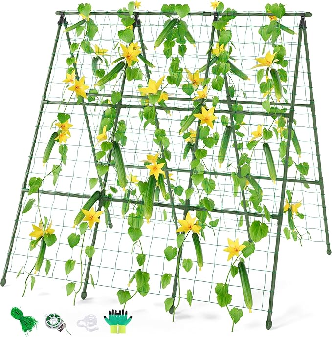 Miory Cucumber Trellis, 48"x48" A-Frame Trellis for Raised Bed, Garden Trellis for Climbing Plants Outdoor, Plant Support for Vegetables Vines
