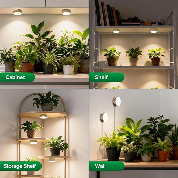 Plant Lights for Indoor Growing, 2 Pack 5W+5W Puck Grow Lights, 150 Watt Equivalent, Full Spectrum High PPFD Small Plant Growing Lamps for Shelves