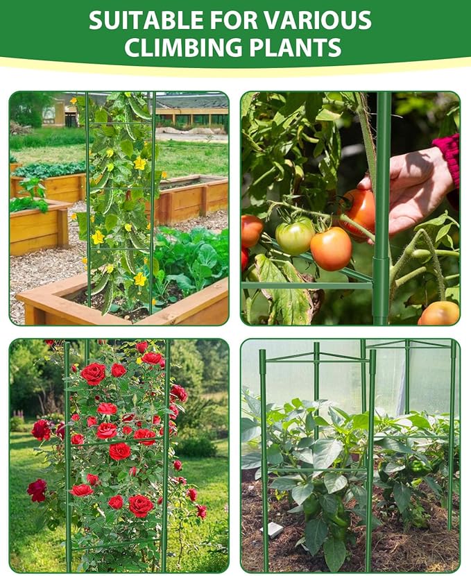 MYMULIKE 8 Pack Tomato Cages for Garden, 51in*13in Adjustable Tomatoes Plant Stakes Support Cages Trellis, Garden Trellis for Vegetable Flowers Fruits Climbing Plants- 20 Binding Wires Included